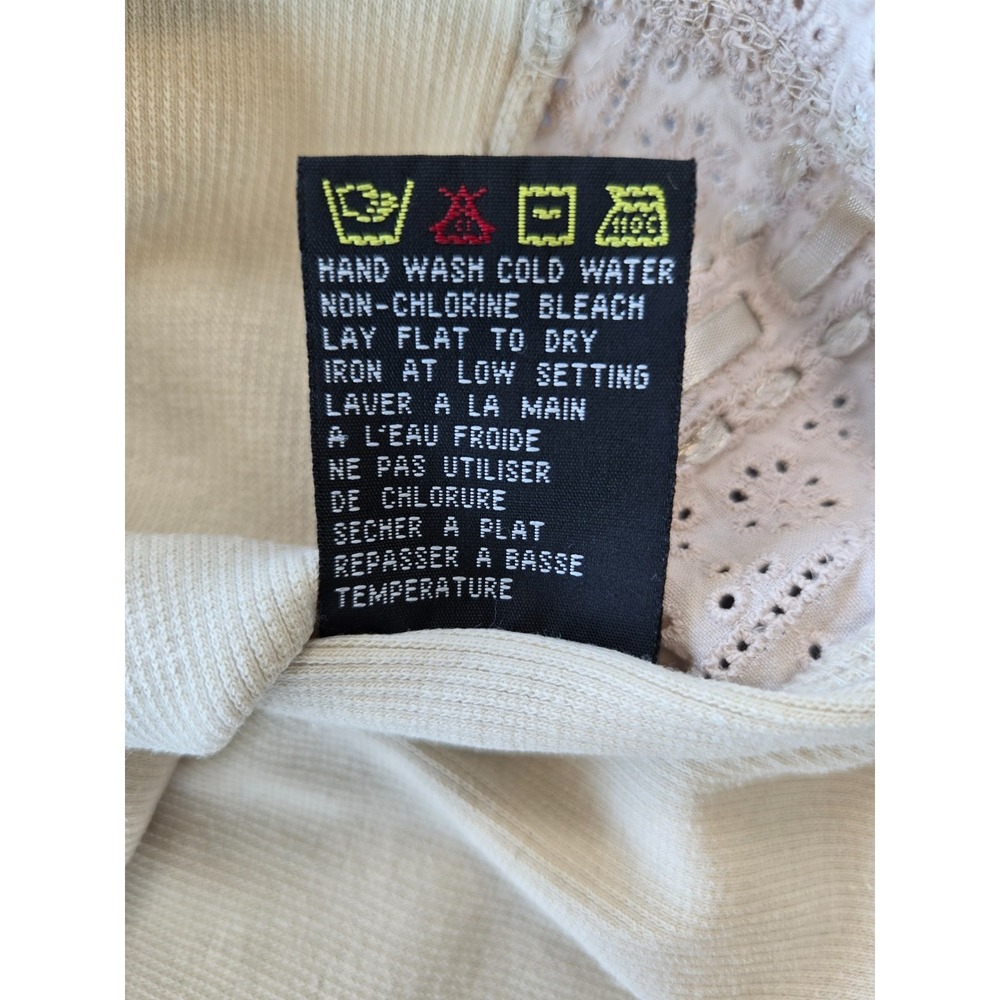 Tribal Lace Tank Top Ribbed Knit Henley Round Neck Pastel Yellow Beige Quiet Lux - Picture 14 of 16